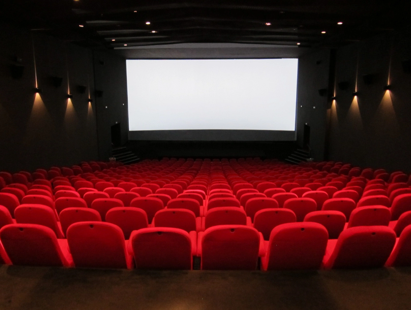 Empty cinema hall with a big screen